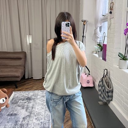 blanco grey silver studded oversized batwing jersey tunic sweater