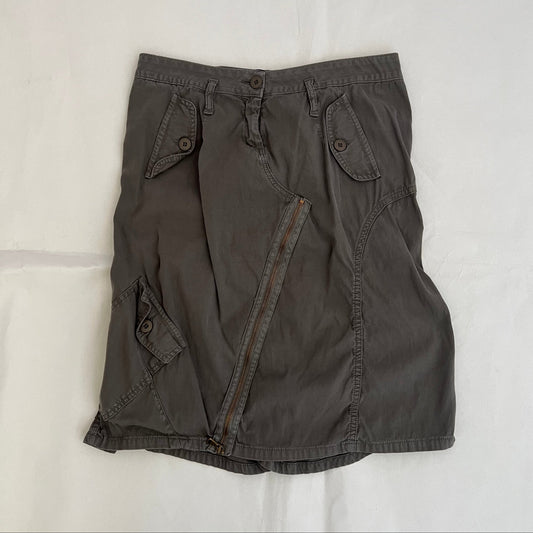 Ab/Soul Khaki Brown Asymmetric Zip Puff Hem Utility Midi Skirt