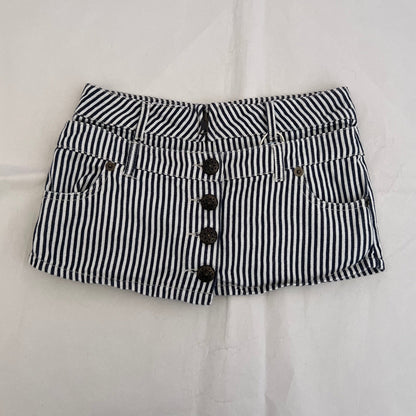 Vintage Garula Pinstripe Navy Blue White Layered Button Shorts
