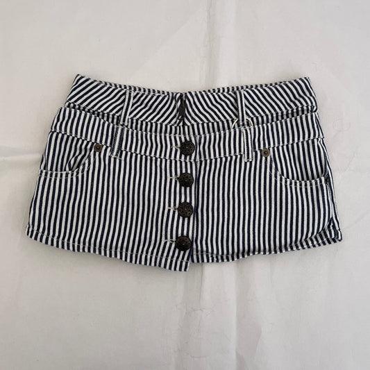 Vintage Garula Pinstripe Navy Blue White Layered Button Shorts