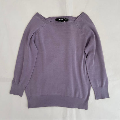 Lilac Dkny Silk Blend 3/4 Sleeve Crop Fine Knit Top