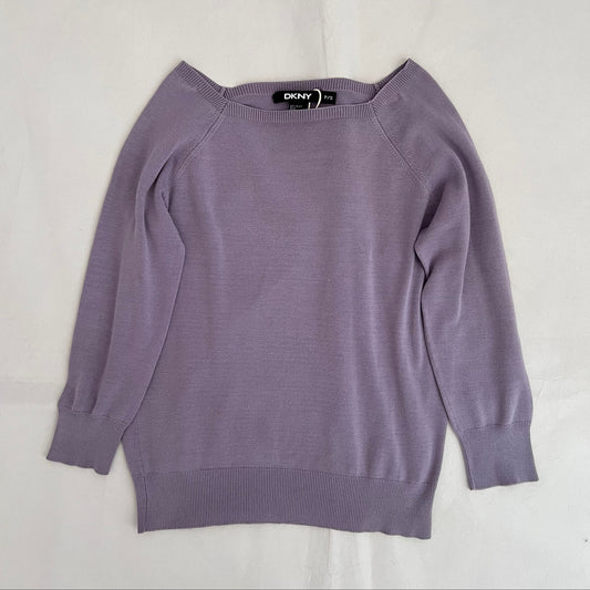 Lilac Dkny Silk Blend 3/4 Sleeve Crop Fine Knit Top