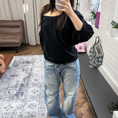 burberry blue label wide neck batwing oversized black long sleeve tunic jumper