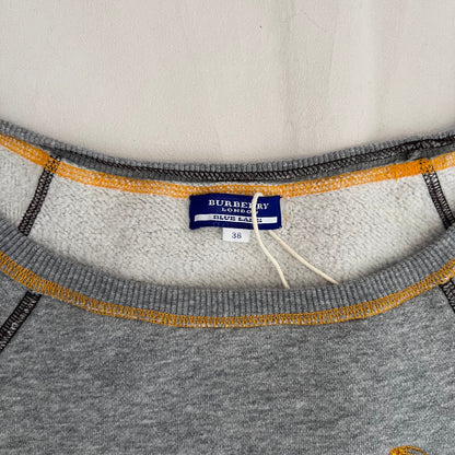 Burberry Blue Label Grey Jersey Short Sleeve Yellow Contrast Stitch Sweater