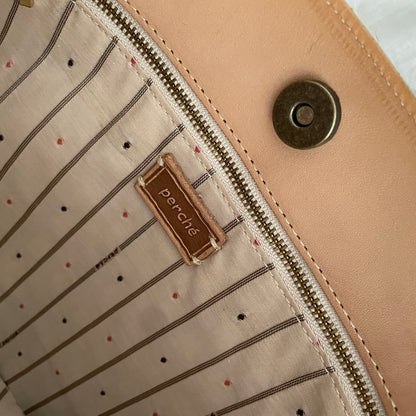 90s perche off white pony hair fur bag with brown polka dot and + detachable wallet detail