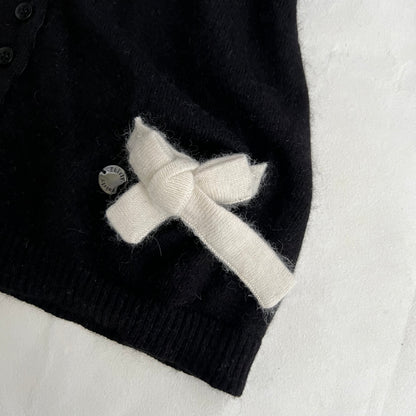 Fairly Black Wool Mohair Blend White Ribbon Pocket Knit Cami