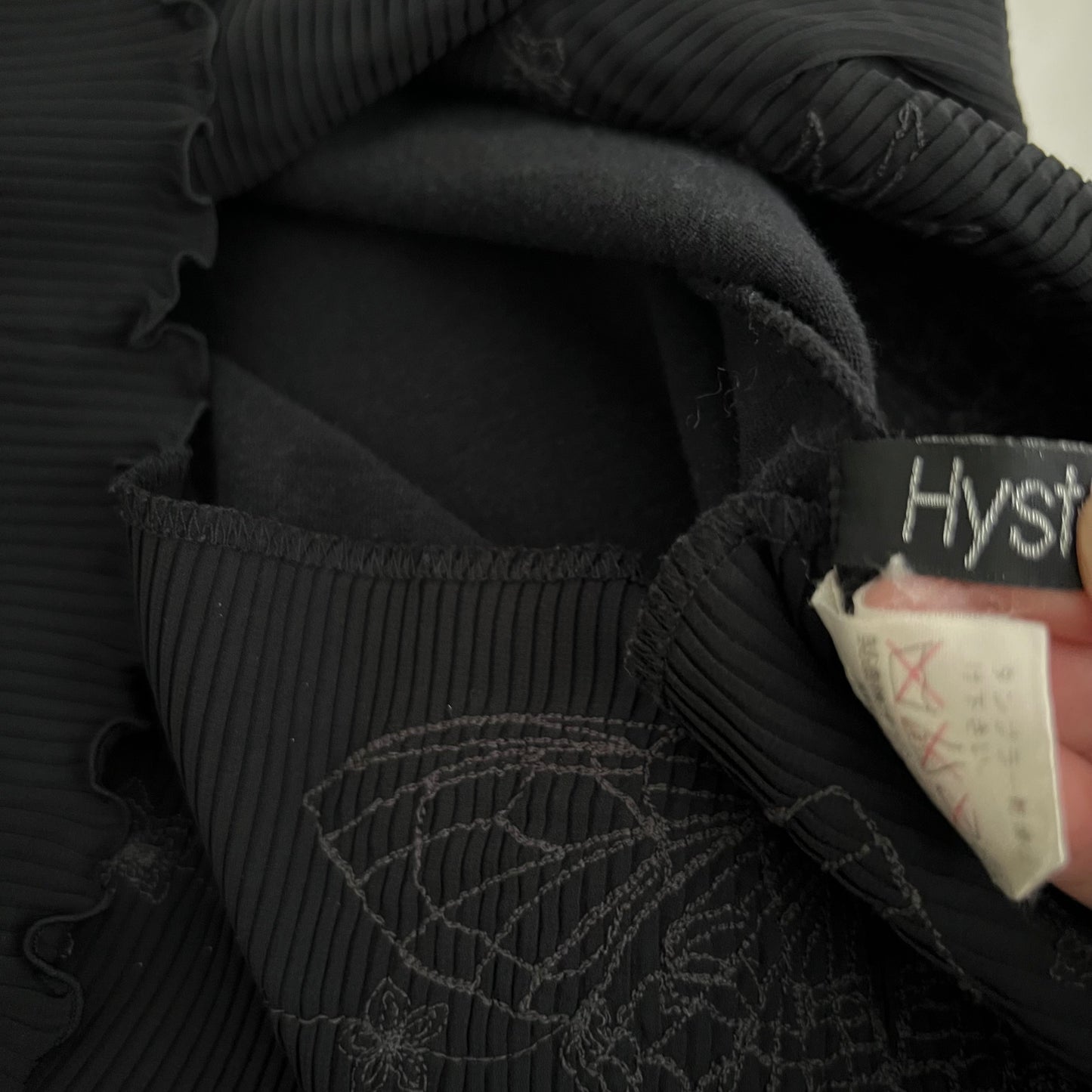 Hysteric Glamour Black Frill Pleated Butterfly Embroidery Criss Cross Long Camisole Top