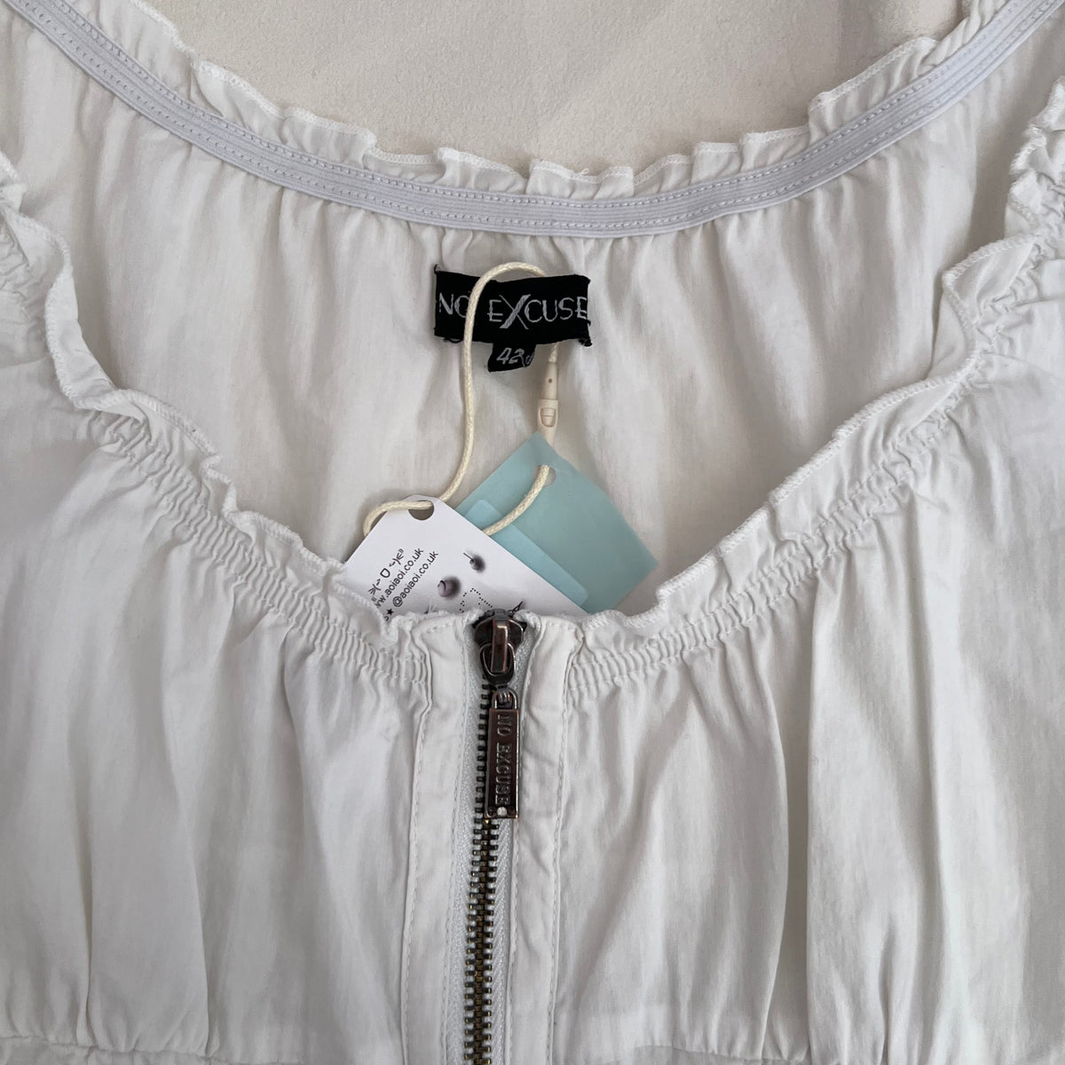 White No Excuse Ruched Cap Sleeve Zip Blouson Top