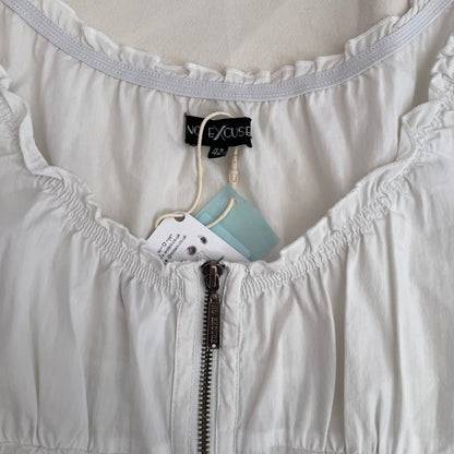 White No Excuse Ruched Cap Sleeve Zip Blouson Top