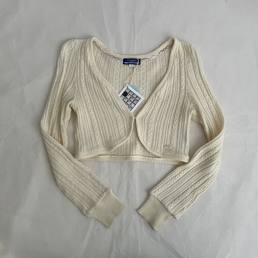 Burberry Blue Label Cream Cable Knit Crop Bolero Cardigan