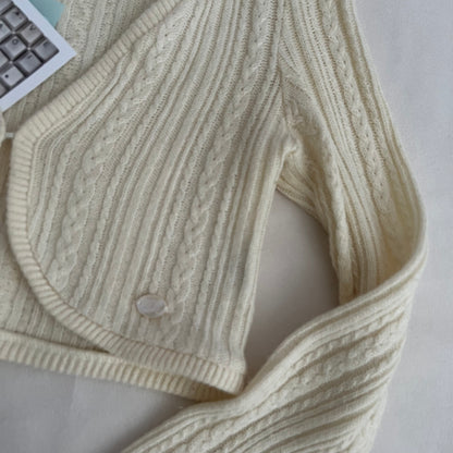 Burberry Blue Label Cream Cable Knit Crop Bolero Cardigan