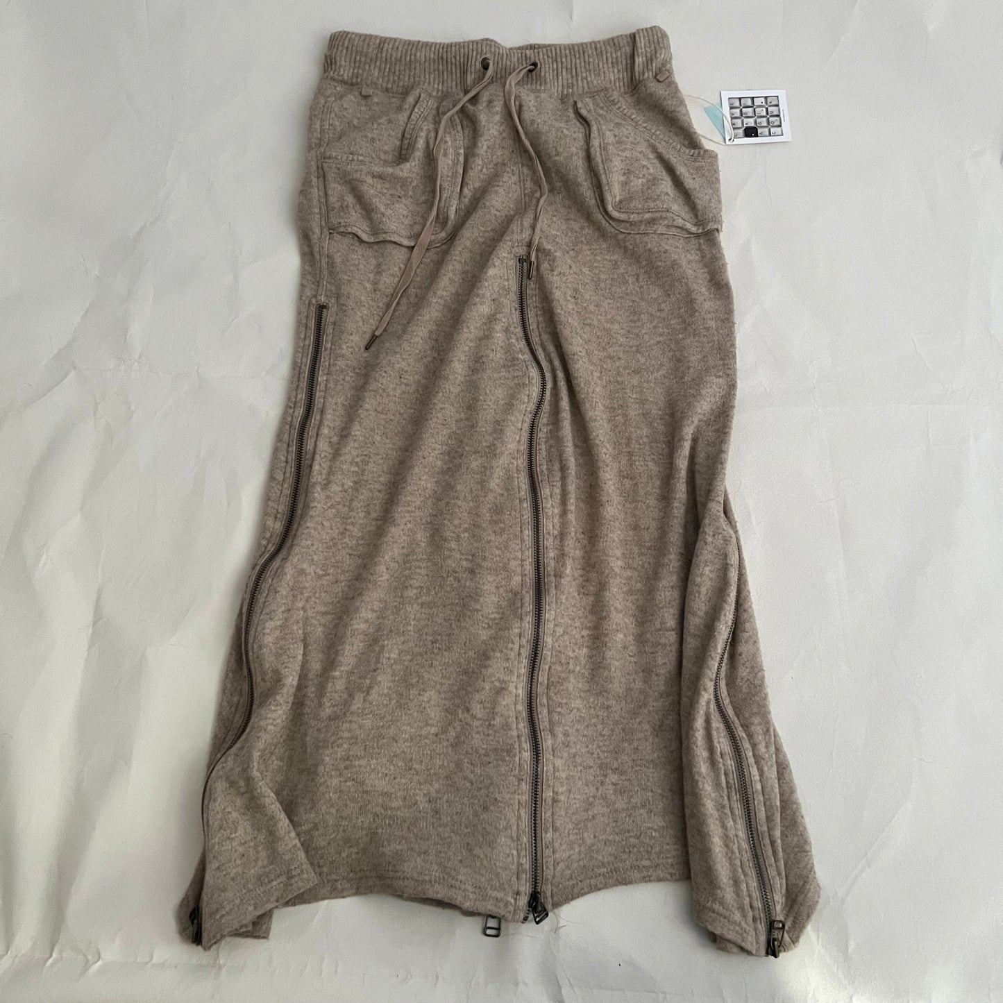 Vintage Goa Beige Knit Oversized Pocket Zip Cargo Utility Maxi Skirt