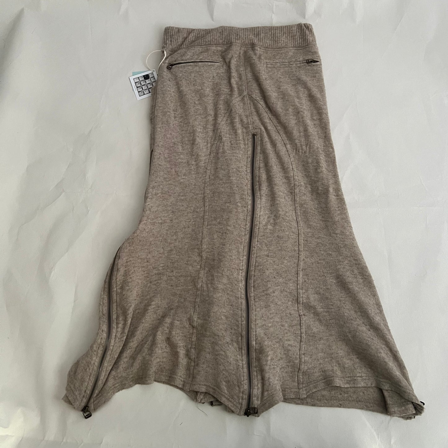 Vintage Goa Beige Knit Oversized Pocket Zip Cargo Utility Maxi Skirt