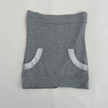 Motivi Jersey Grey Sequin Pocket Bandeau Top