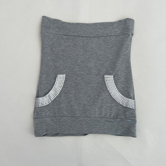 Motivi Jersey Grey Sequin Pocket Bandeau Top