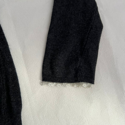 Avant Premiere Dark Grey Ivory Milkmaid Two in One Layered Bust Knit Sweater Dress