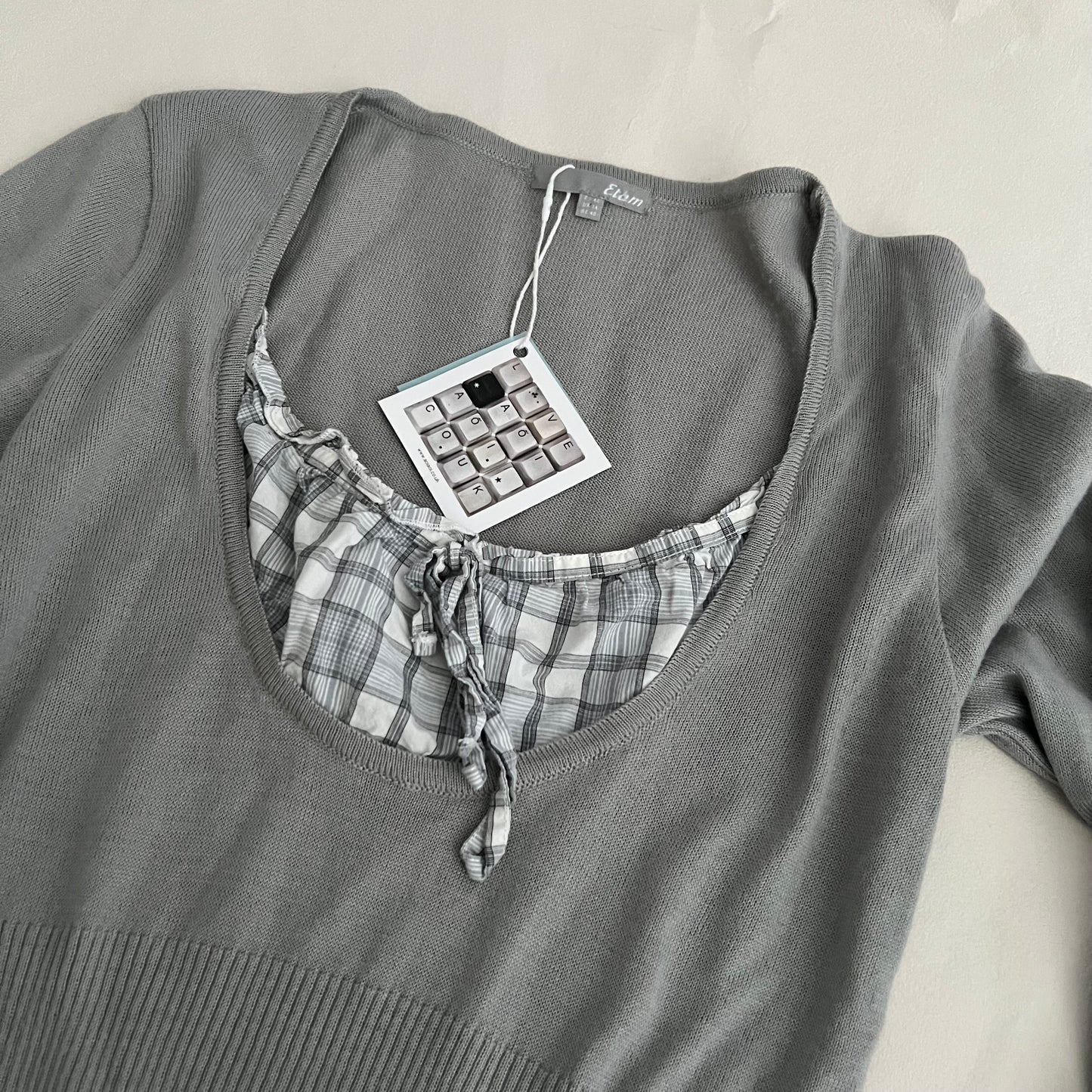 Preppy Grey Etam Milkmaid Layered Ruched Bust Long Sleeve Knit Top