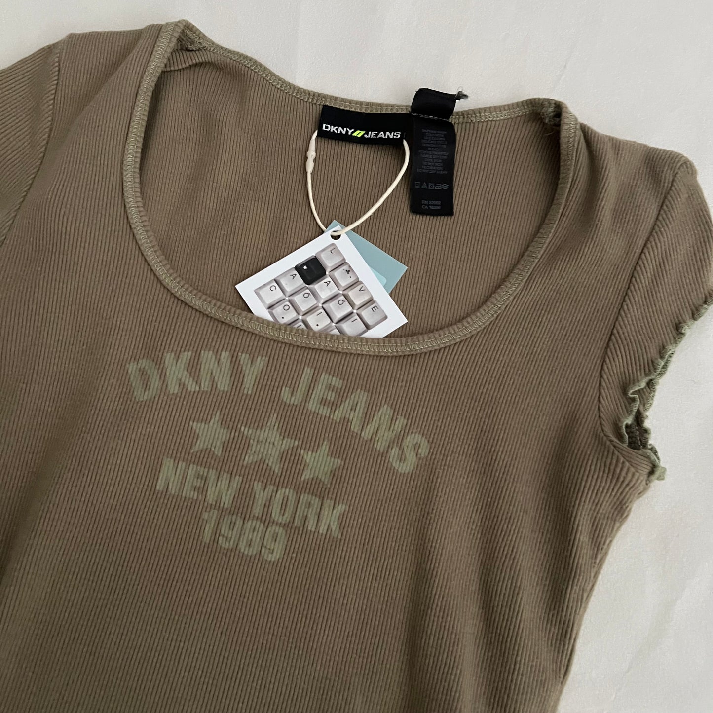 DKNY Khaki Star Graphic Short Sleeve Ribbed Shirt
