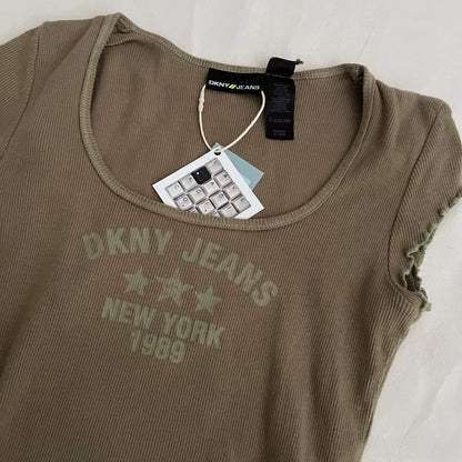 DKNY Khaki Star Graphic Short Sleeve Ribbed Shirt