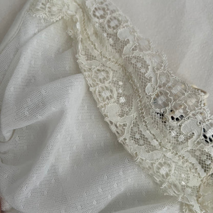 Morgan De Toi White Romantic Balletcore Cream Lace Trim Ruched Fitted Cami Top
