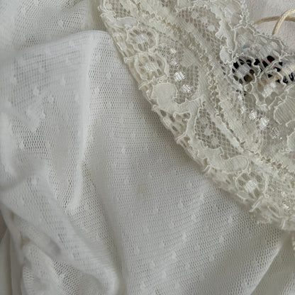 Morgan De Toi White Romantic Balletcore Cream Lace Trim Ruched Fitted Cami Top
