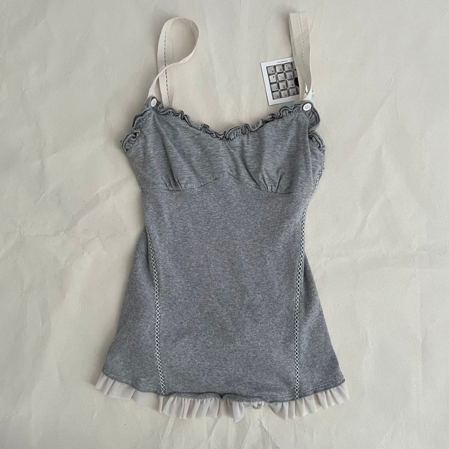 Grey Balletcore High Ruffle Frill Hem Flared Camisole Top