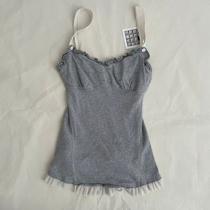 Grey Balletcore High Ruffle Frill Hem Flared Camisole Top