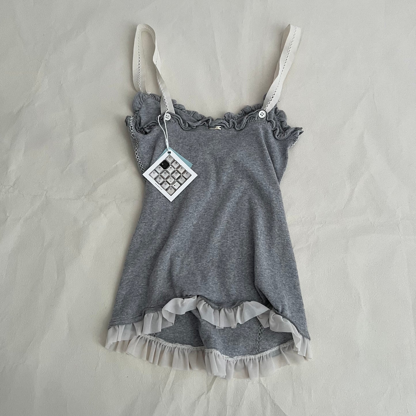 Grey Balletcore High Ruffle Frill Hem Flared Camisole Top