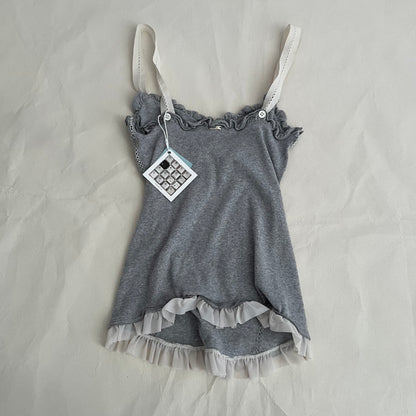 Grey Balletcore High Ruffle Frill Hem Flared Camisole Top