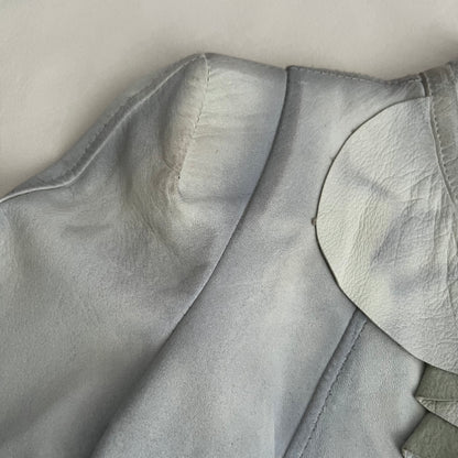 Vintage Flo & Co Light Blue Crop Ruffle Collar Leather Jacket