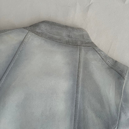 Vintage Flo & Co Light Blue Crop Ruffle Collar Leather Jacket