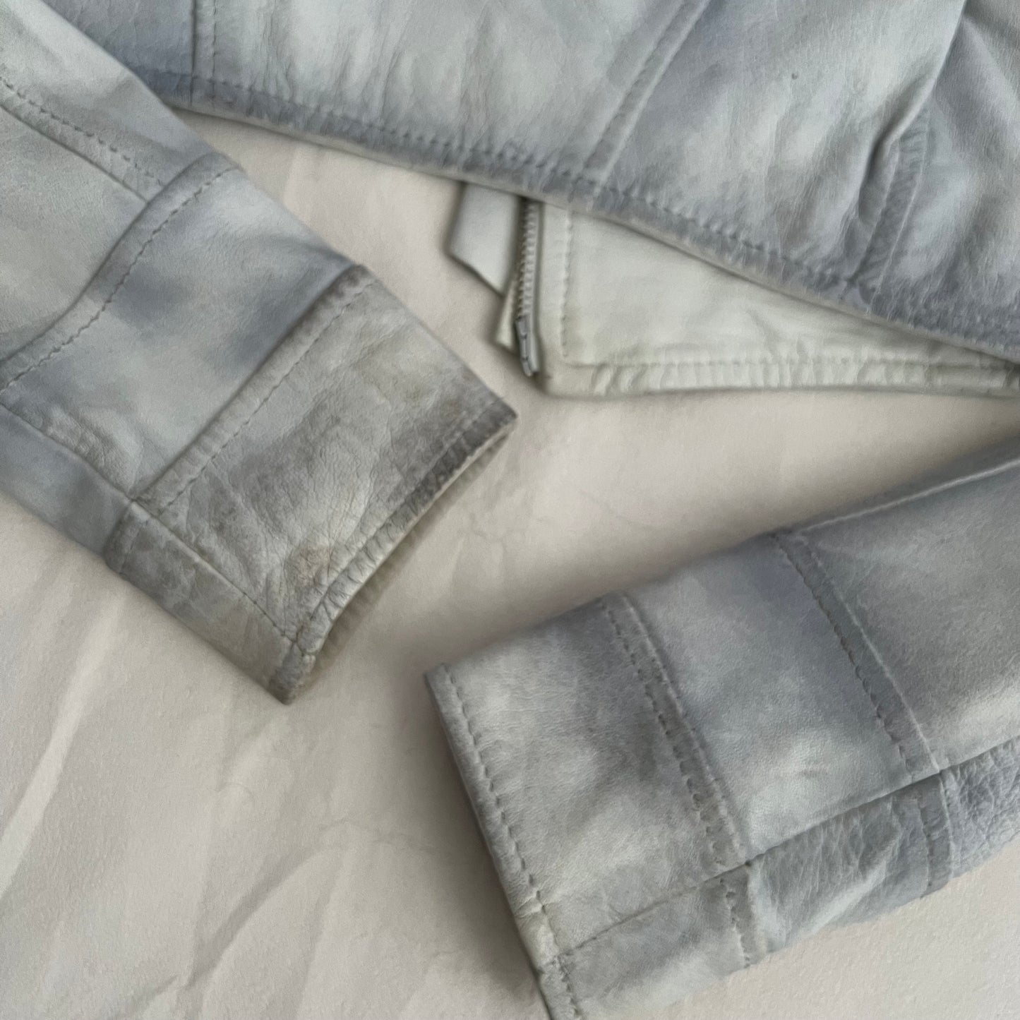 Vintage Flo & Co Light Blue Crop Ruffle Collar Leather Jacket