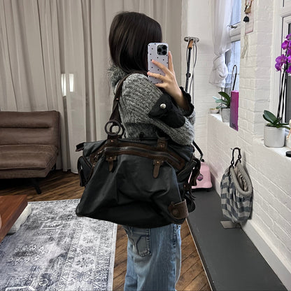 george gina & lucy canvas nuback brown suede buckle straps large tote size shoulder bag