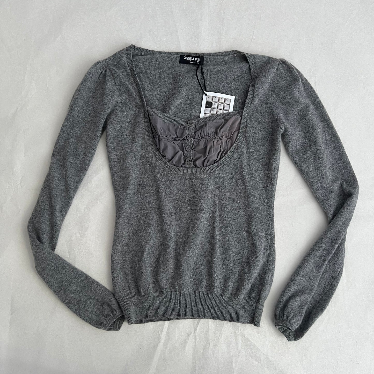 Sinequanone Grey Purple Ruched Bust Layered Cashmere Angora Blend Milkmaid Knit