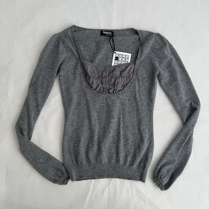 Sinequanone Grey Purple Ruched Bust Layered Cashmere Angora Blend Milkmaid Knit