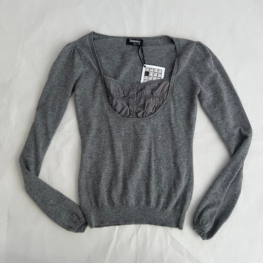 Sinequanone Grey Purple Ruched Bust Layered Cashmere Angora Blend Milkmaid Knit
