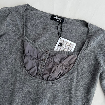 Sinequanone Grey Purple Ruched Bust Layered Cashmere Angora Blend Milkmaid Knit