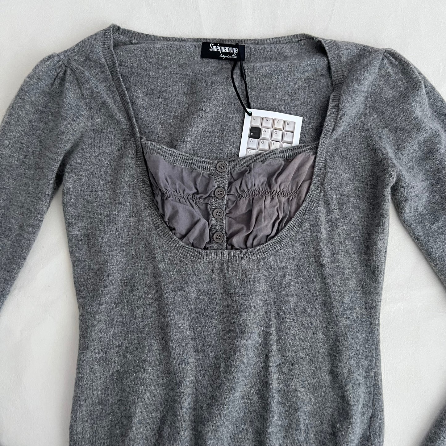 Sinequanone Grey Purple Ruched Bust Layered Cashmere Angora Blend Milkmaid Knit