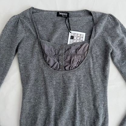 Sinequanone Grey Purple Ruched Bust Layered Cashmere Angora Blend Milkmaid Knit