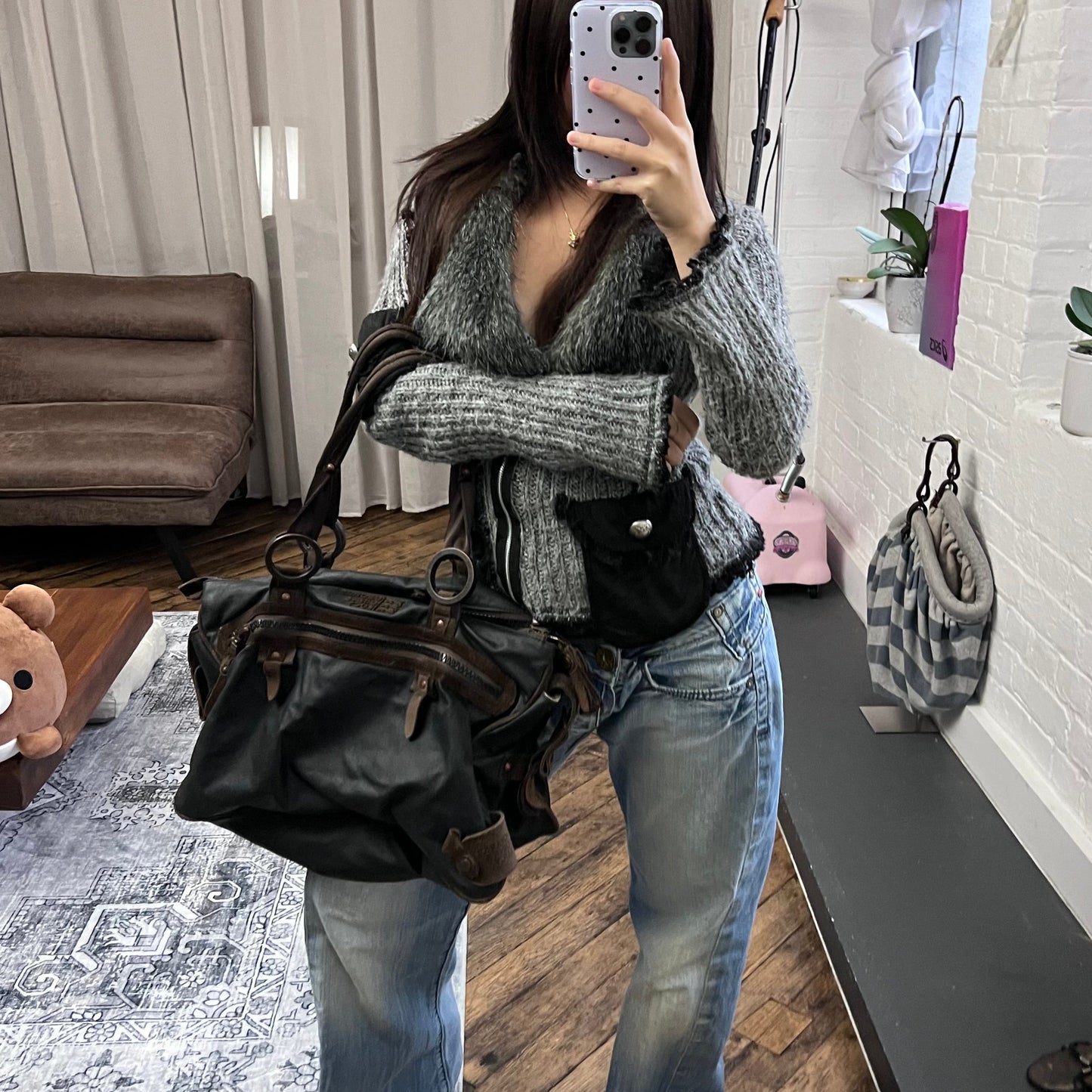 george gina & lucy canvas nuback brown suede buckle straps large tote size shoulder bag