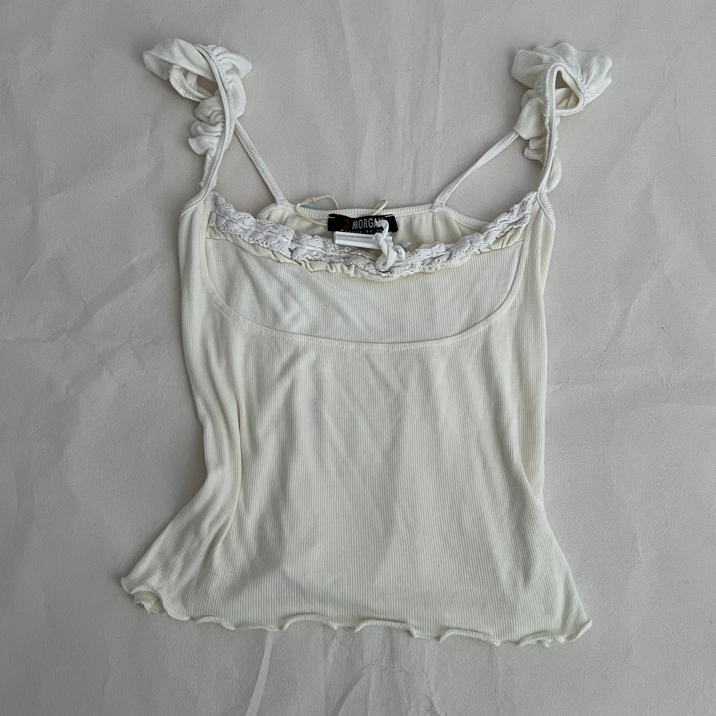 Morgan De Toi Cream White Lined Bustier Frilly Camisole
