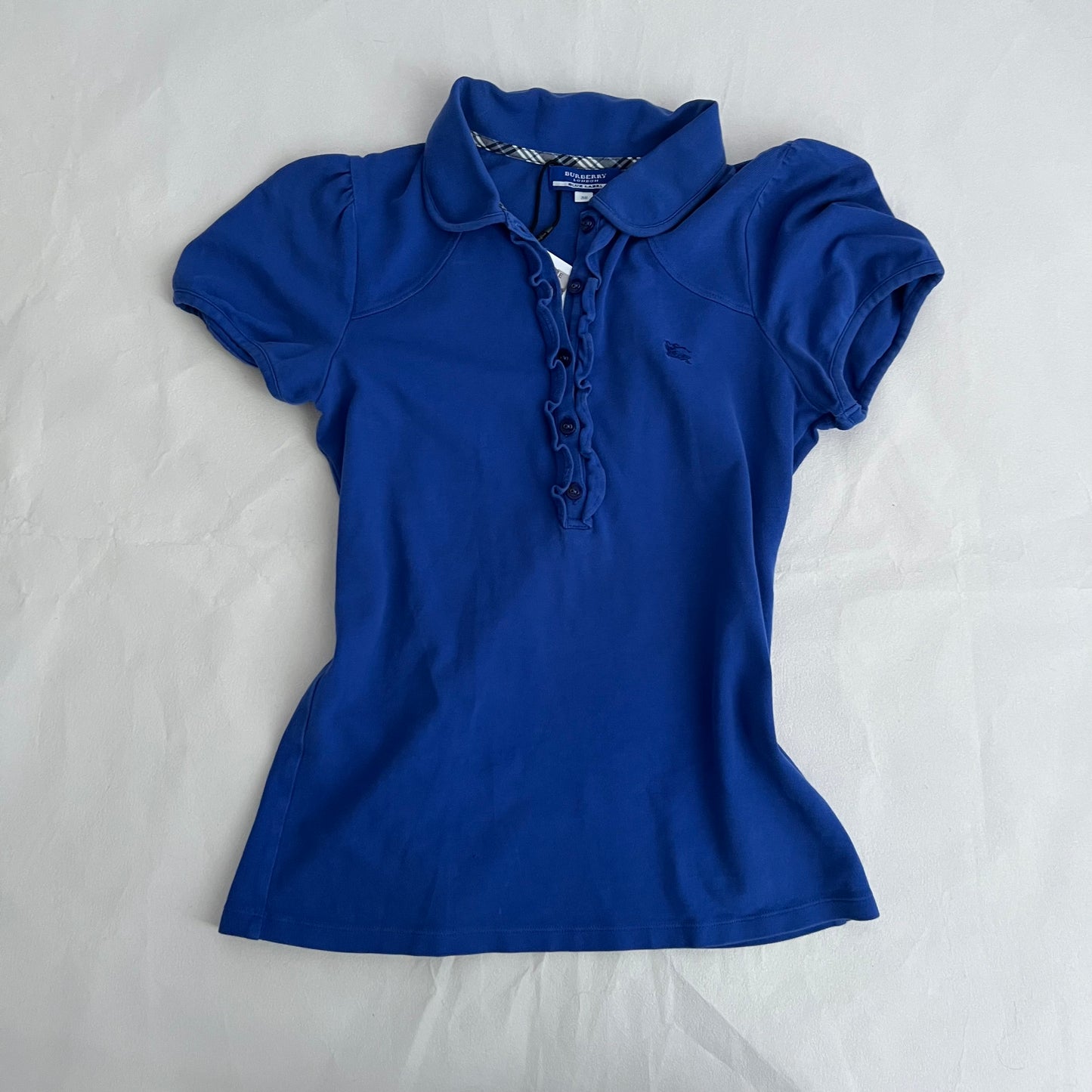 Burberry Blue Label Cobalt Blue Puff Sleeve Collared Polo Shirt