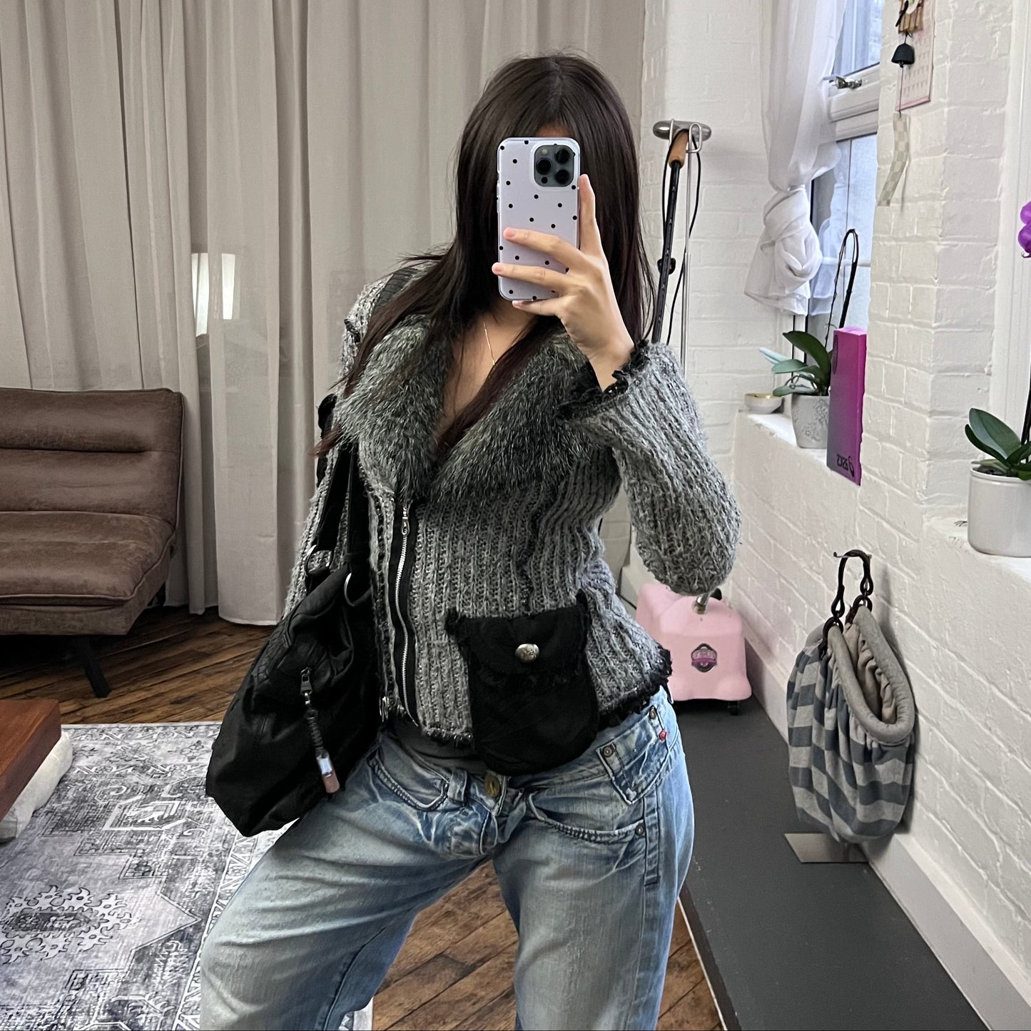 vintage diesel black leather silver wing emblem tote bag