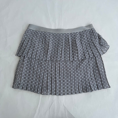 Purple Grey Benetton Pleated Tiered Polka Dot Mini Skirt
