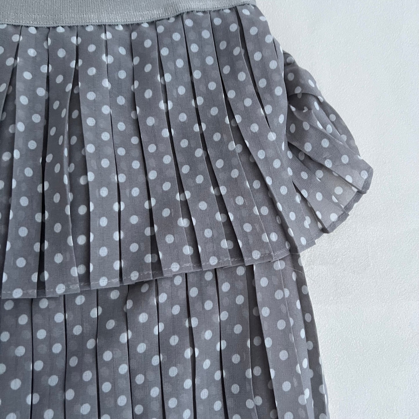 Purple Grey Benetton Pleated Tiered Polka Dot Mini Skirt