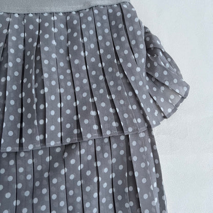 Purple Grey Benetton Pleated Tiered Polka Dot Mini Skirt