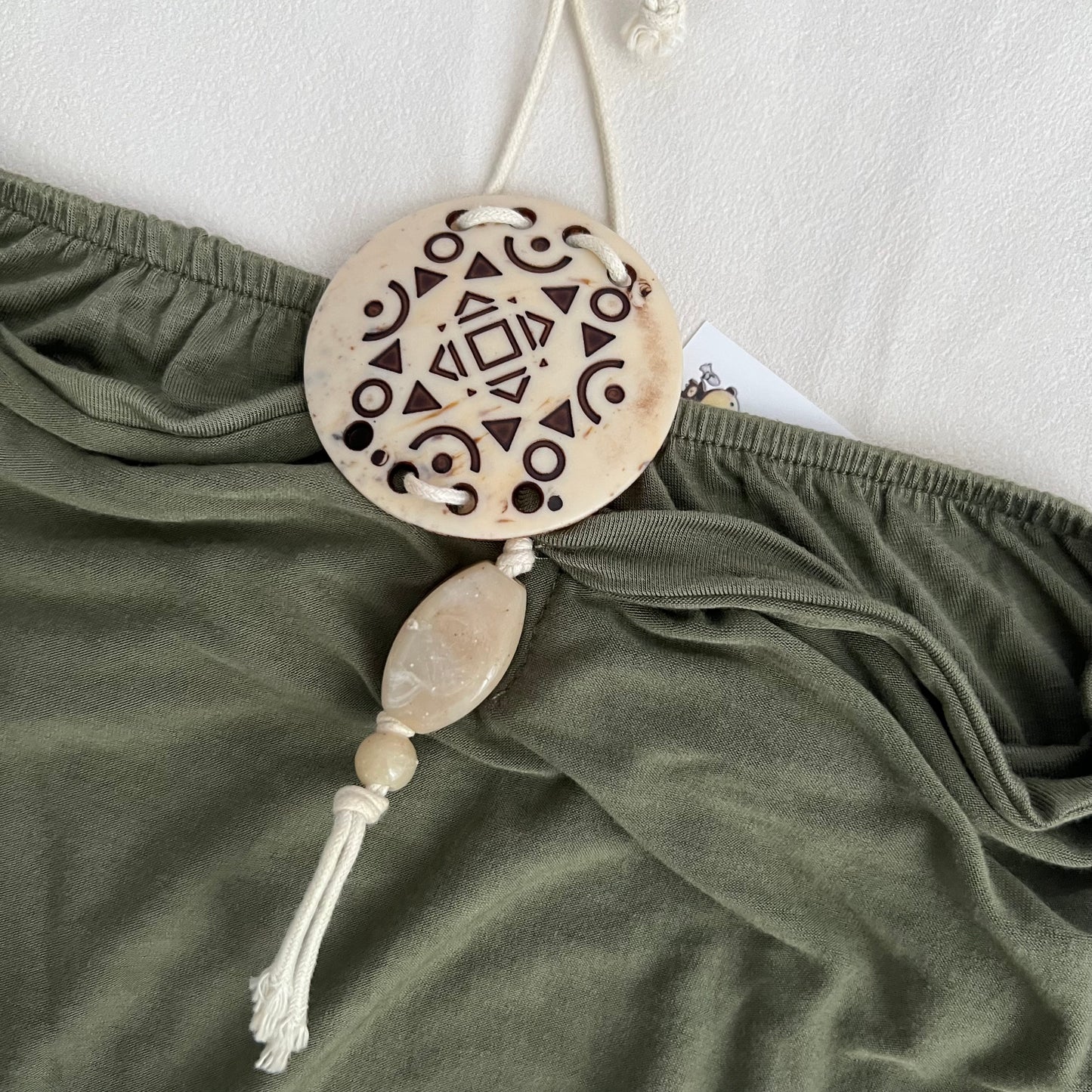 Khaki Reds Boho Eurosummer Ruched Drop Waist Charm Bandeau Tunic