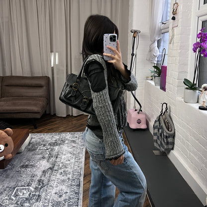 dakota western preppy black leather brass buckle shoulder bag