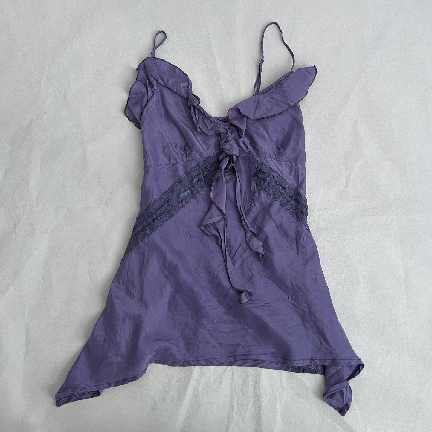 Imperial Silk Deep Purple Ruffle Lace Trim Camisole