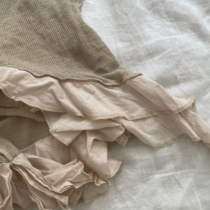 vintage zone bleue beige ivory eurosummer utility fine knit ruffle flared maxi dress